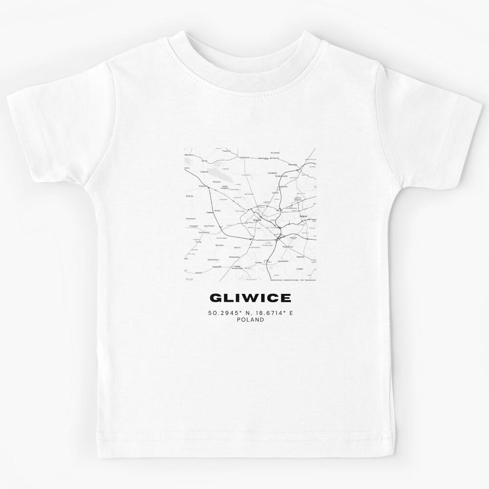Gliwice Poland Map | Modern Minimalist Black and White City Print Kids T-Shirt 120