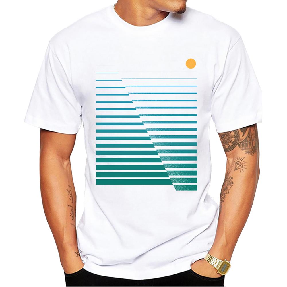 Sunset Geometric Harajuku Print Tshirt Graphic Text Tshirt High Quality Mens Short Sleeve Tshirt Mens Sportswear Mens Top