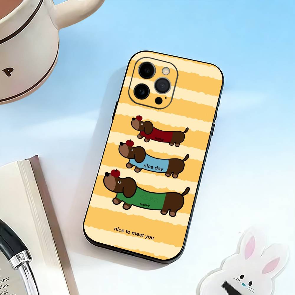 Cane Autunno Bassotto Custodia per Telefono Per iPhone 17, 16,15,14,13,12,11 Plus,Pro Max, Altri Morbida Cover Nera