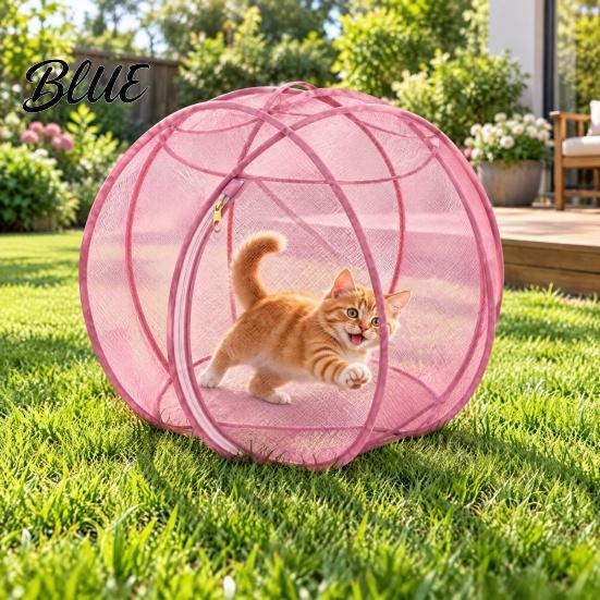 Outdoor Cat Adventure Gear 27" Hamster Ball Rolling Enclosure Foldable Breathable Mesh Playpen Portable Pet for Cats with Metal Support &