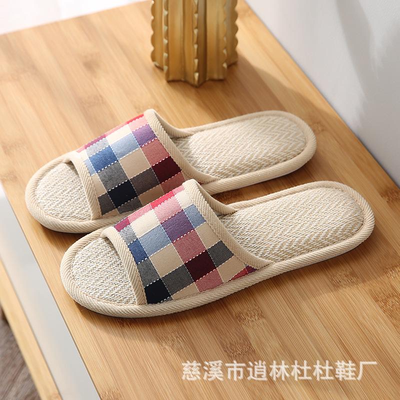 Linu čības sieviešu pavasara un rudens četru sezonu iekštelpu mājsaimniecības kokvilnas un lina mājas neslīdošas vasaras vīriešu pāris