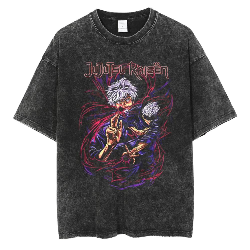 Anime Jujutsu Kaisen Itadori Yuji Ryomen Sukuna Graphic Washed T Shirt Men Vintage Cotton T-shirts Harajuku Male Casual TShirt