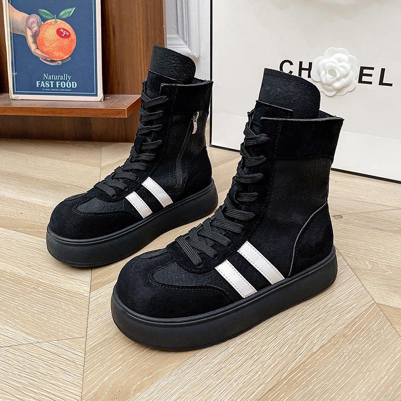 Leather Martin Boots Women's 2025 New Autumn Explosion Muffin Platform Short Boots Casual Sports High-top Moral Training Shoes