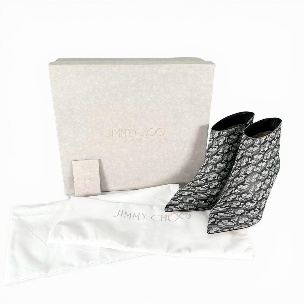 Ausgezeichnete JIMMY CHOO Stiefeletten MARINDA 65 Monogramm Silber Damen 37.5 Gebraucht