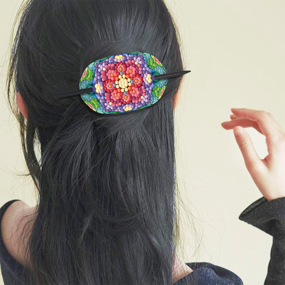 5Pcs PU Mandala Pattern Diamond Embroidery Painting Hairpins Kit Handmade Diamond Headware Hair Sticks Gifts for Women Girls