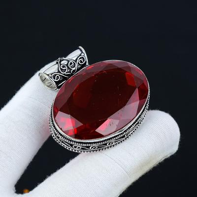 Red Garnet Pendant, 925 Sterling Silver Pendant, Handmade Jewelry Pendant, Antique Pendant, Garnet Gemstone, Red Color Pendant, Gift For Mom