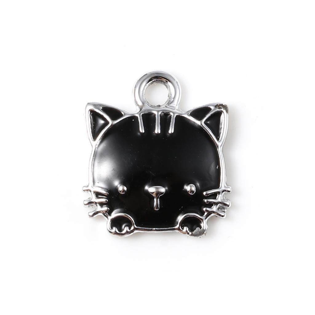 10 Piece Cute Charms Cat Animal Enamel Zinc Based Alloy Pendants DIY Making Earrings Necklace Women Jewelry 15mm x 13mm
