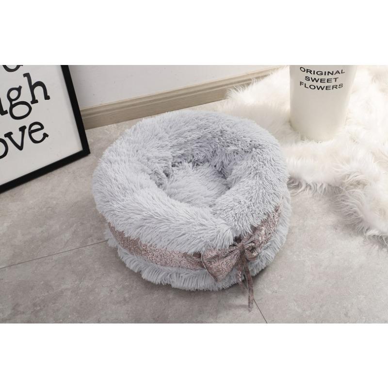 Nid pour chat Chaud en hiver Rond Nœud Peluche Mignon Niche pour chien Nid pour chat Semi-fermé Lit pour chien Fournitures pour animaux de compagnie