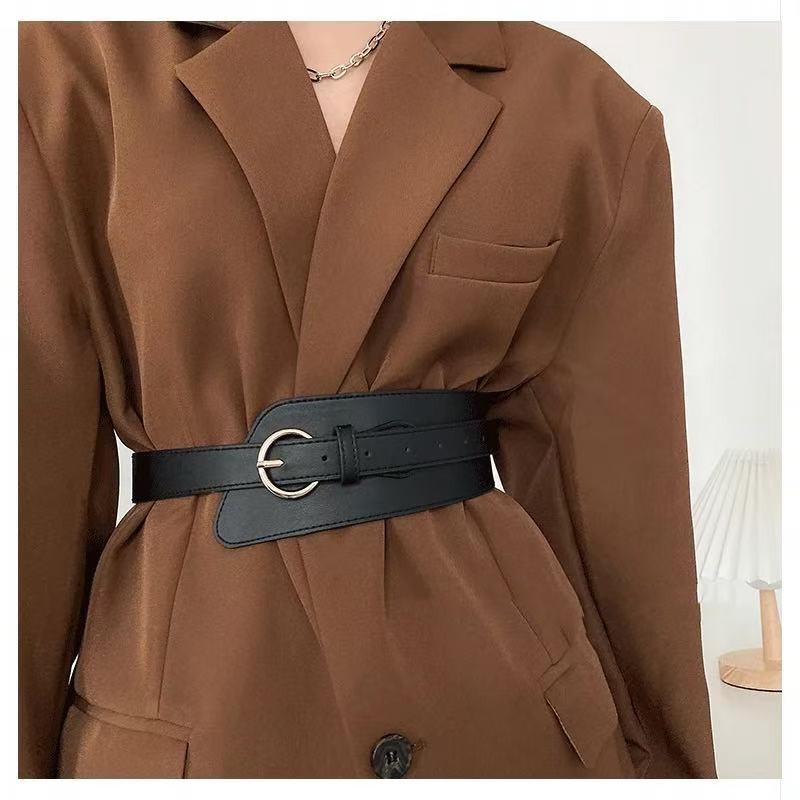 Wide PU Belt Women Vintage Style Waist Cincher With Pin Buckle Black Camel 2025 Fashion Accessory