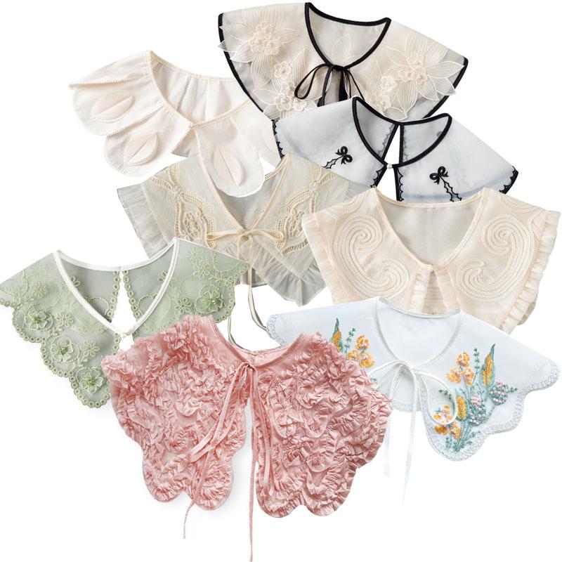 Perfect Match Pink Women Scarf Shawl Detachable Collar Tie Necklace Embroidery Lapel Fake False Collar Woman Lace Tie Neckwear Nep Kraagie