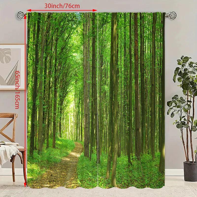 Set Of 2 Santa Claus Christmas Tree Printed Curtains Pole Bag Inches Home Decoration Room Curtain Made Polyester