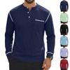 Men's Long Sleeve Shirt Casual Color Knit Top with Stitching for Spring and Fall