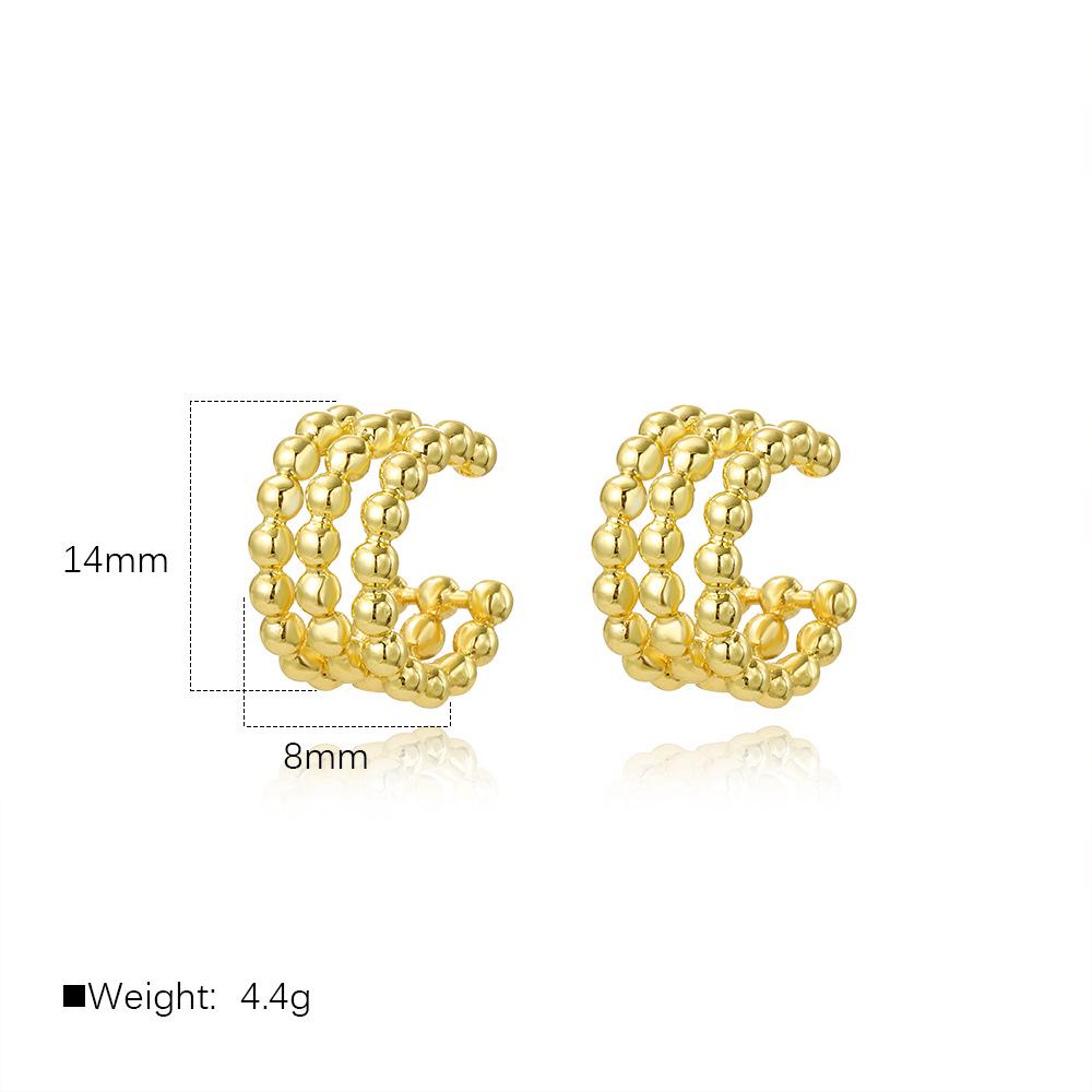 Elegant French C-shaped Triple-Layer Ear Cuff with Plain Circle Beads - Non-Piercing Design