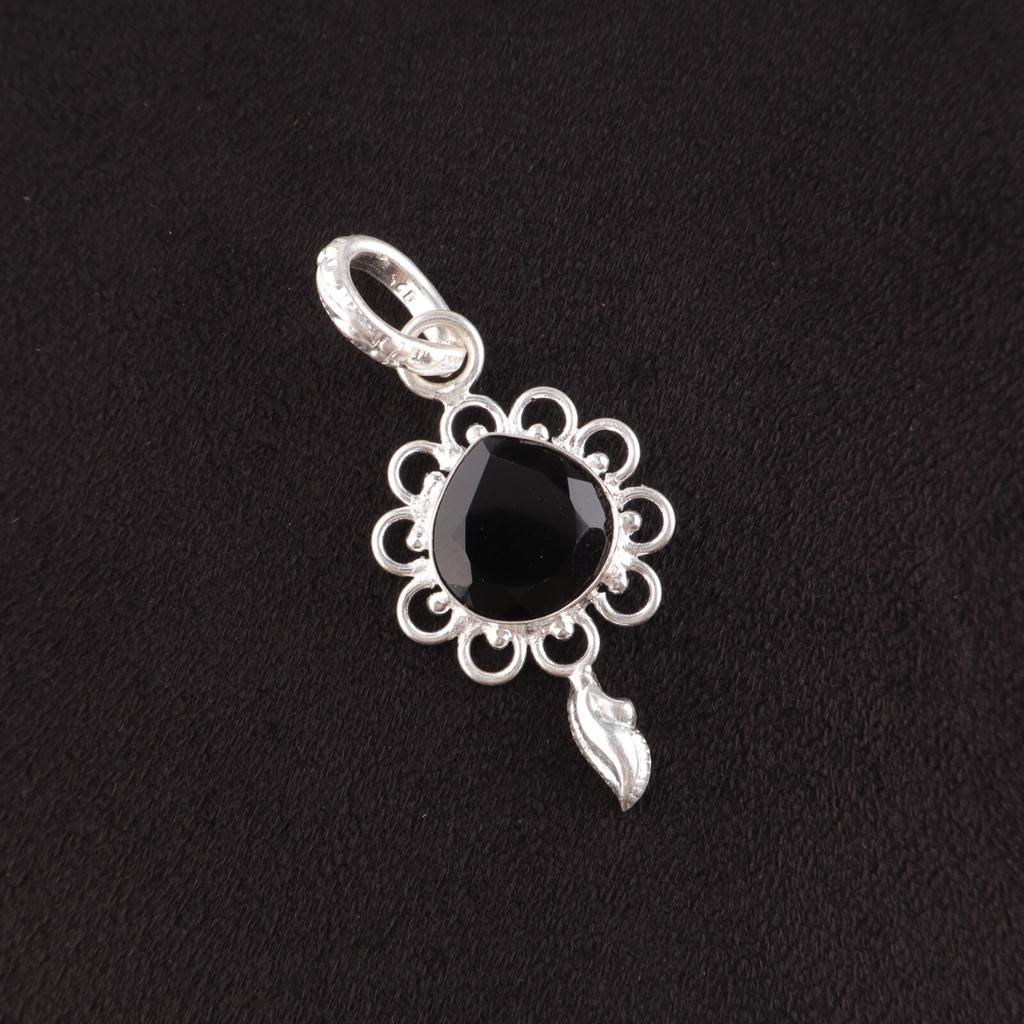 Heart Natural Black Onyx Daughter Gift Birthday Art Deco Pendant Sterling Silver PP-4-13
