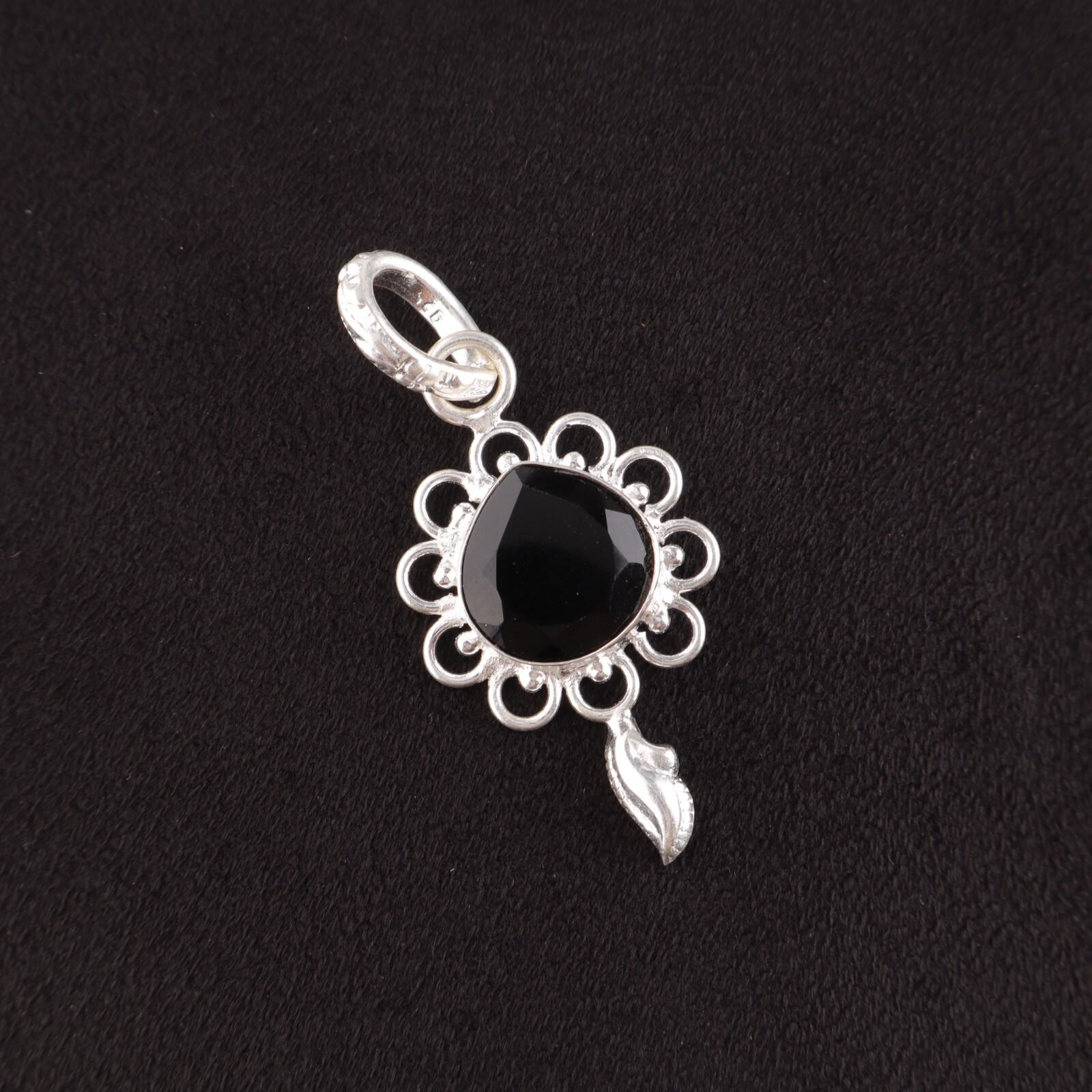 

Heart Natural Black Onyx Daughter Gift Birthday Art Deco Pendant Sterling Silver PP-4-13
