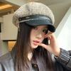Autumn and Winter New Velvet Leather Buckle Cap Fashion Warm Navy Hat Outdoor Leisure Beret