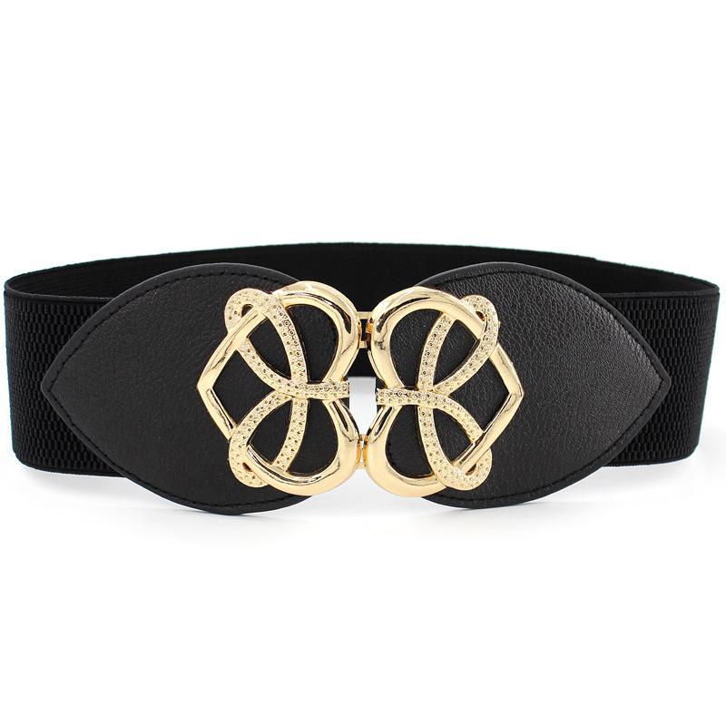 Down Jacket Decorative Belt Women'S Bright Gold Love Pair Buckle Elastic Belt Dress Wide Waist Seal Three Sizes