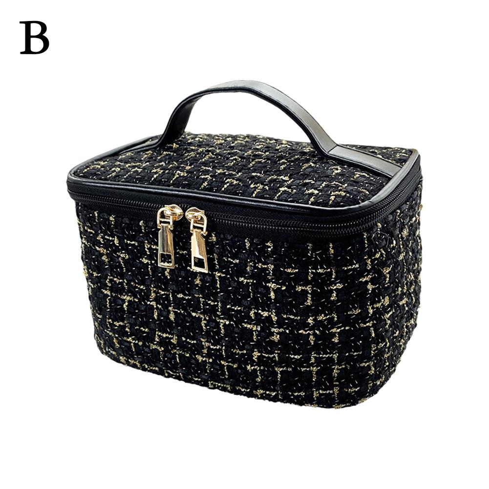 

Многофункциональная сумка для макияжа 2-в-1 большой вместимости, в корейском стиле INS, портативная, клетчатая, ручная, косметичка для туалетных принадлежностей, дорожная сумка чёрный