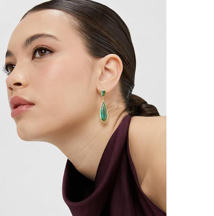 Crystal Studded Gold Plated Dangle Earrings Fashion Wear Stylish Jewellery Gift for Girls & Women