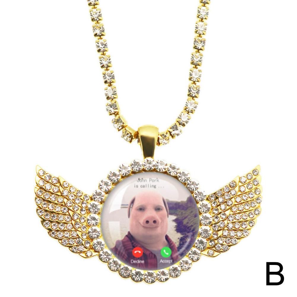 

Для Джон Порк Дзвонить Відповісти на Дзвінок Телефонний Гумор Смішний Графічний Любитель Свиней Місячне Кольє Підвіска з Крилами Ангела Подарунок