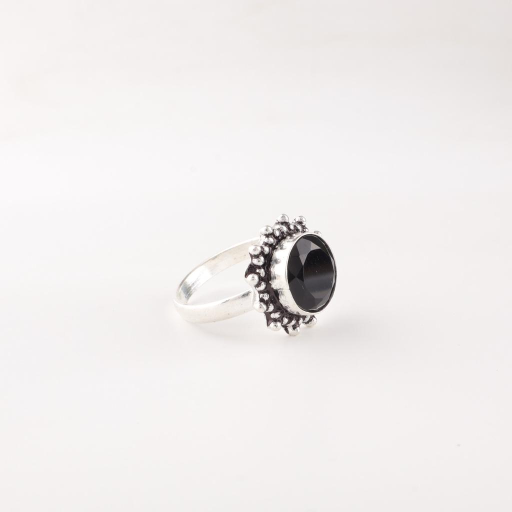 Black Onyx Gemstone 925 Sterling Silver Jewelry Handmade Bohemian Ring For Wife RR-7-18