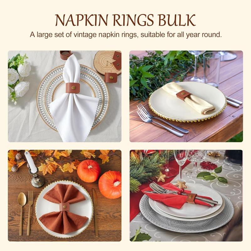 6-36PCS Vintage Leather Napkin Ring Harvest Thanksgiving Table Decorations for Farmhouse Wedding Banquet and Home Dining Room
