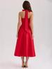 Elegant Retro Red Tie Halter Mid-Length Dress