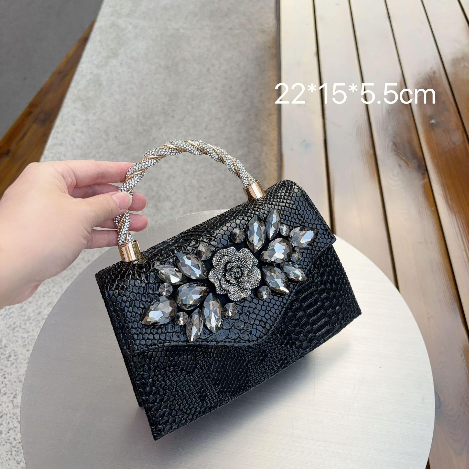 

New Diamond Style Sparkling Fairy Fashion Handheld Small Bag Water Diamond Crossbody Women s Bag Elegant Kelly Bag чёрный