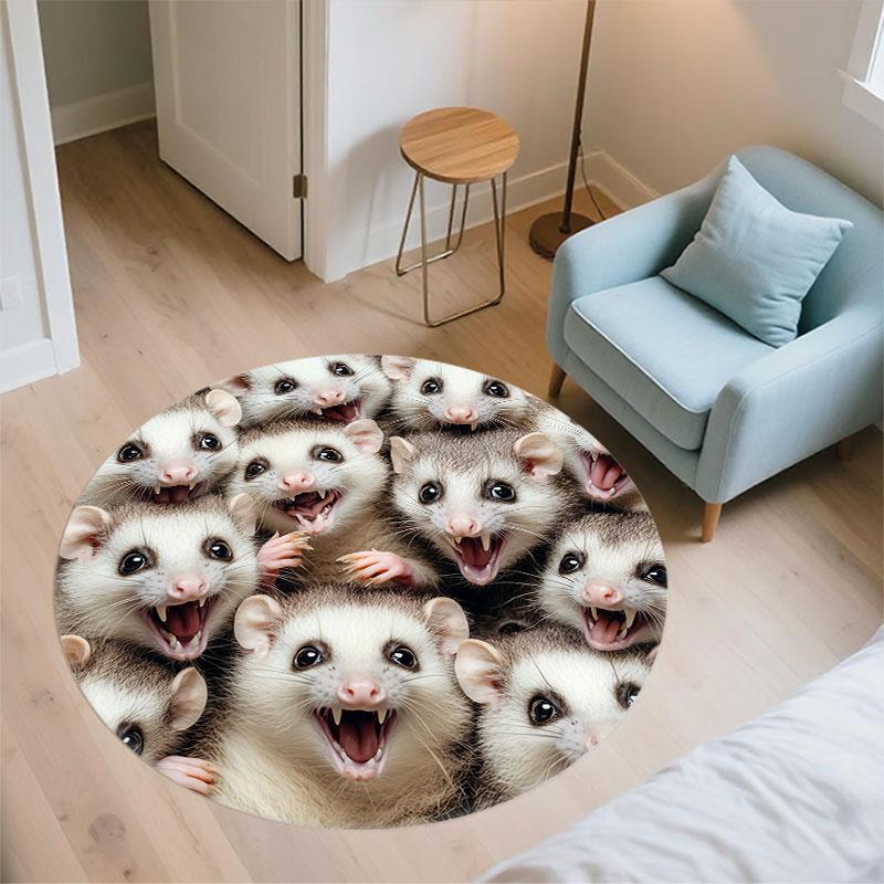 Opossum pattern round rug,Carpet Rug for Living Room Bedroom Playroom ,Non-slip Floor Mat,Holiday Gifts and Birthday Gifts.