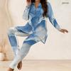 Women Plus Size Colorful Geometric Printed Half Zip Long Sleeve Long Top Fitted Pants Two Piece Set