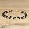 Black Onyx Double Strand Bead Bracelet – Gold Accent Dainty Jewelry, Protection Calm Gift for Women