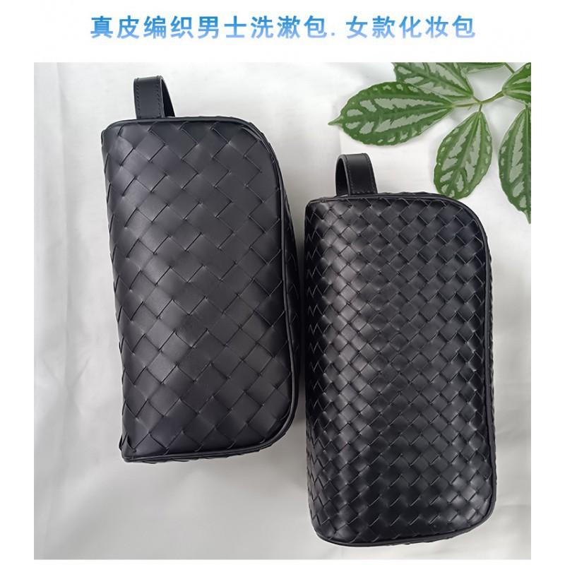 Pelle Vera Intrecciata a Mano da Uomo Portatile Strato Superiore Pelle di Mucca Cerata alla Moda Borsa da Bucato Cosmetico da Donna
