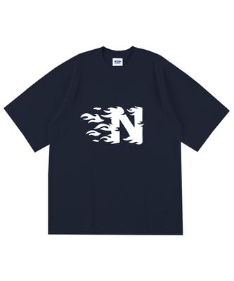 NTET N Flame Logo Oversized Short Sleeve T-Shirt Navy