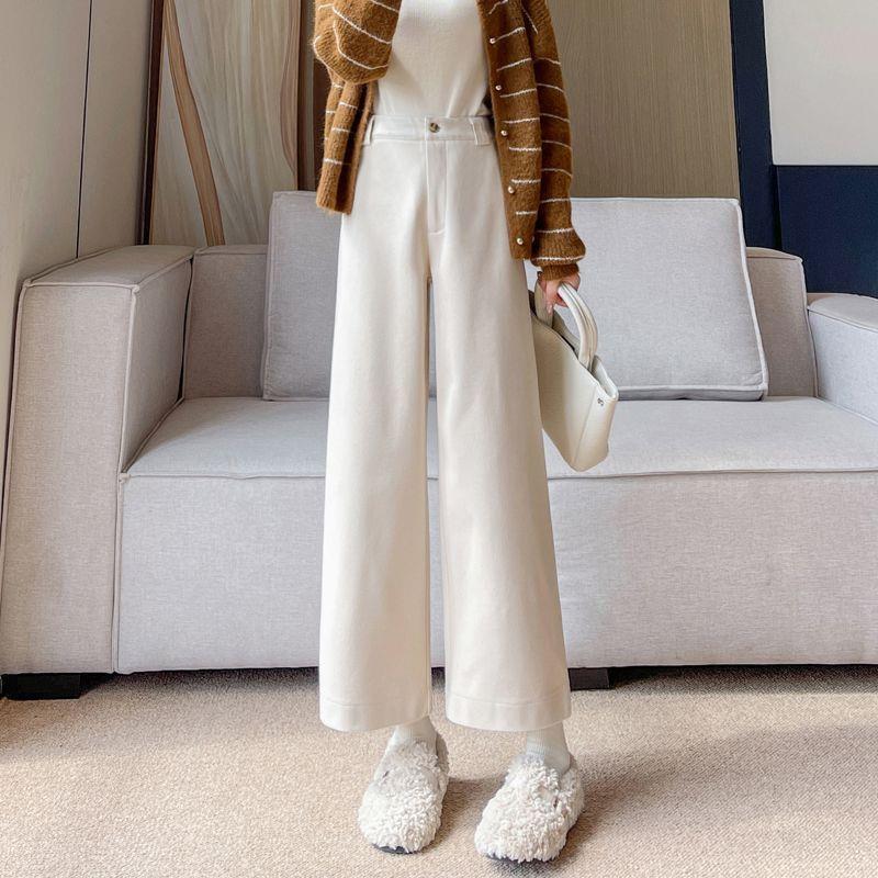 Petite Brown Woolen Slim Wide-Leg Women s Plus Velvet Thick Suit Pants XS S