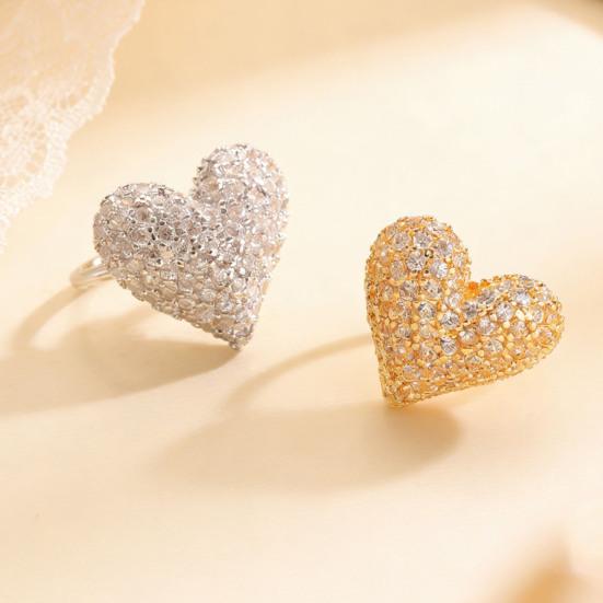 Ear Clip Sparkling Cubic Zirconia Inlaid Heart Design Non-Pierced C-Shaped Clip-On Earring Adjustable Lightweight Earring