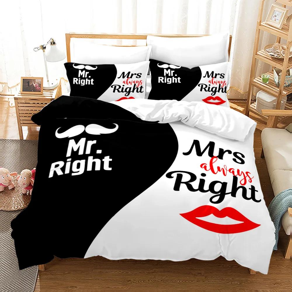 3PC Couple_Lover White Black Luxury Bedding Set Printed Duvet Cover Bedding Set Comfortable Breathable Sheet Cotton Bedding