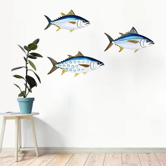 3 Pezzi Pesce Tonno in Legno Arte da Parete Pesce Oceanico Appeso a Parete Decorazione Tema Nautico Costiero Scultura da Parete per Casa Casa sul Lago Stanza Decorazione