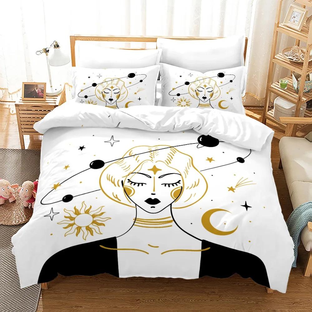 

Mandala Duvet Cover Sun and Moon Decor Quilt Cover Set King Queen Size,Boho Exotic Style Polyester Bedding Set for Adults 70x133cm 3pcs
