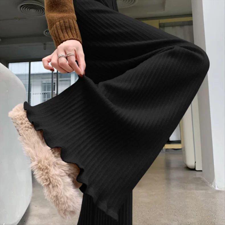Women s Striped Wide-Leg Knit Pants - Casual Flare with Ruffle Texture for Autumn/Winter S (Recommended 80-95 jin)