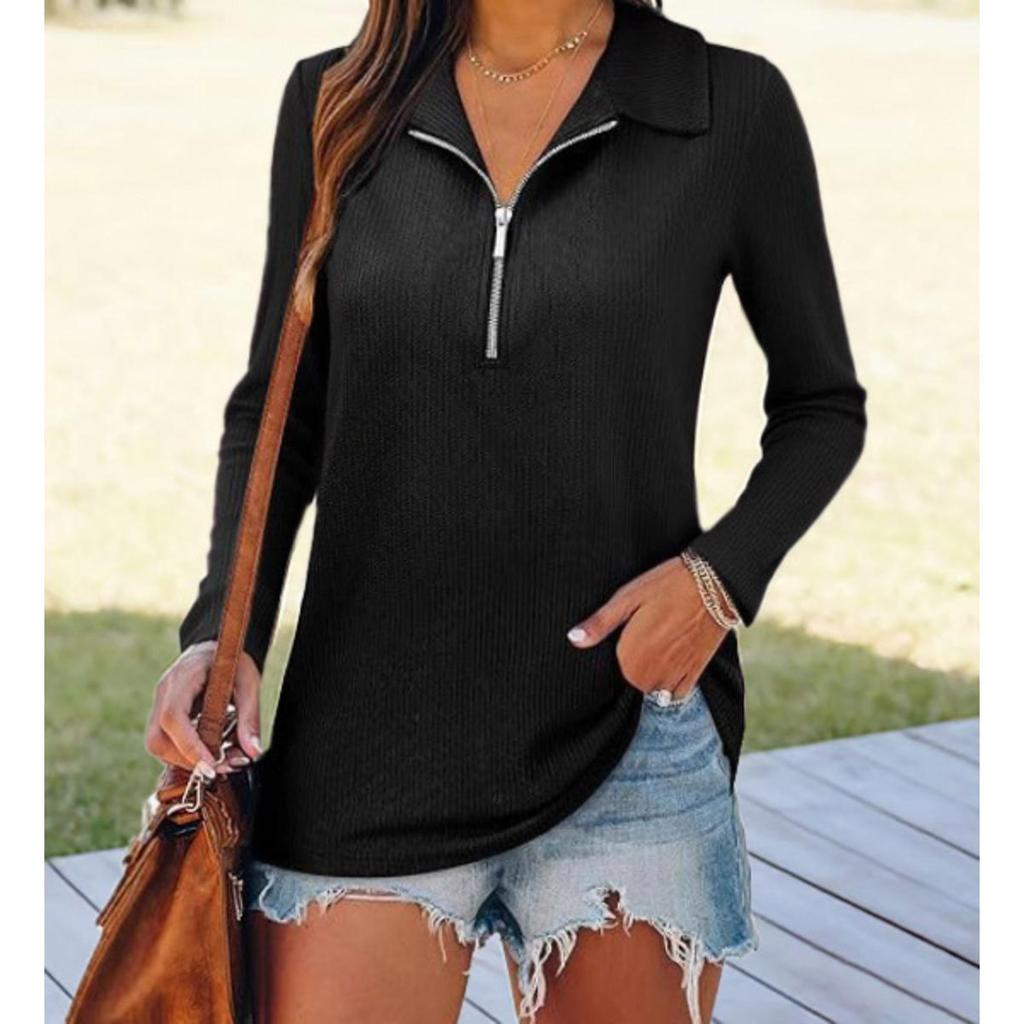 New Autumn Winter Women's Casual Knit Top Long Sleeve Zipper Lapel Knitwear For European American Crossborder