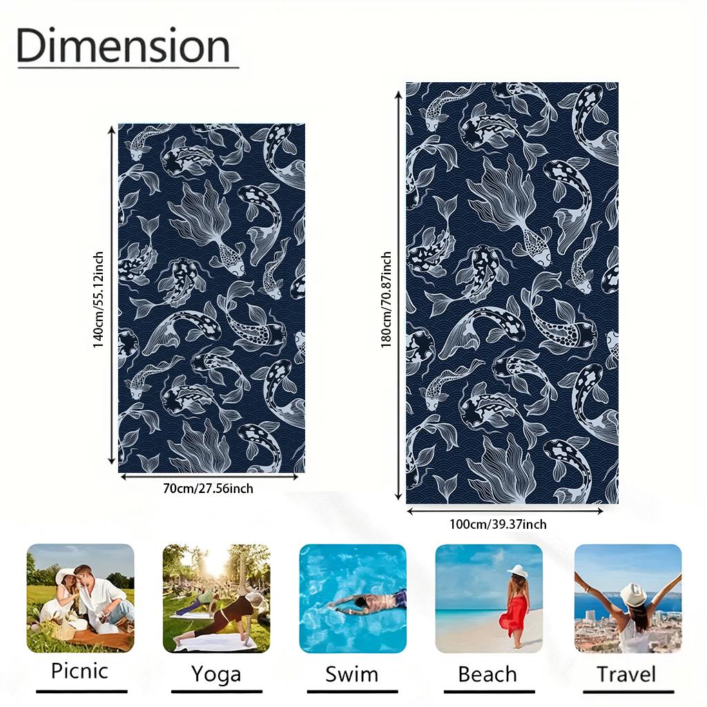 1Pc Japanese Style Koi Beach Towel Large Quick-Drying Towel Suitable For Beach Yoga Pool Gym Sport Towel Summer Gift For Friends