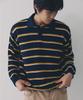 NODU Multi-Color Block Collared Stripe Knit T-Shirt [Navy]
