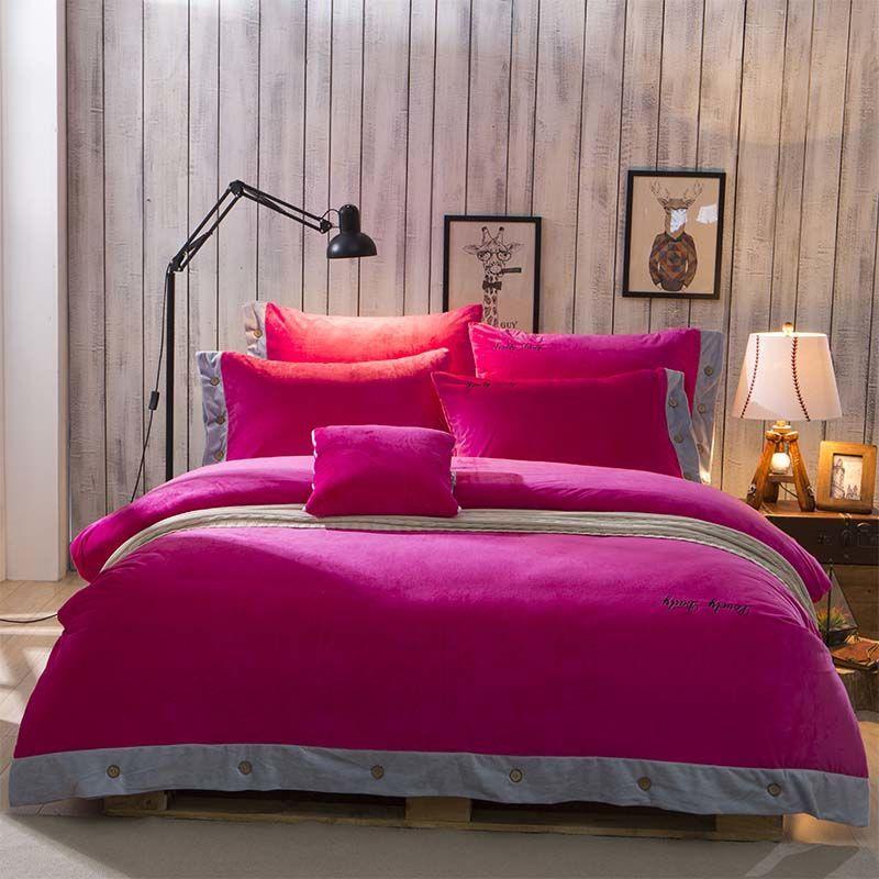 4pcs/set Pure Color Crystal Velvet Sheet Coral Velvet Thick Double-sided Duvet Cover Autumn and Winter Queen Size Bedding