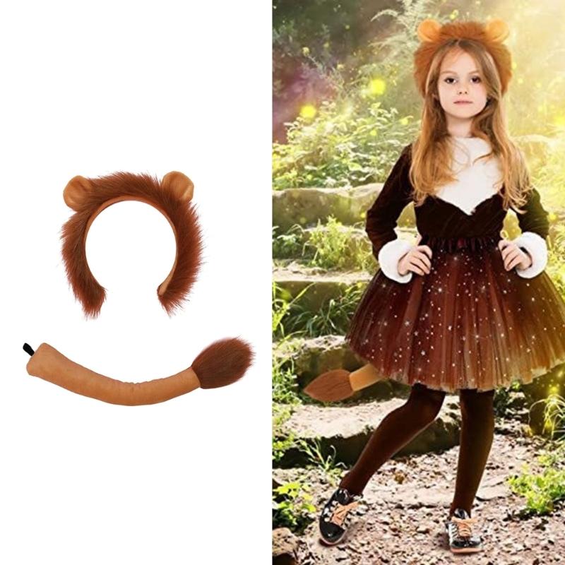Set Costum Leu Banda de Păr cu Urechi de Leu Coadă Animale Costum Cosplay Leu Accesorii Costum de Mască Leu Adulți Copii