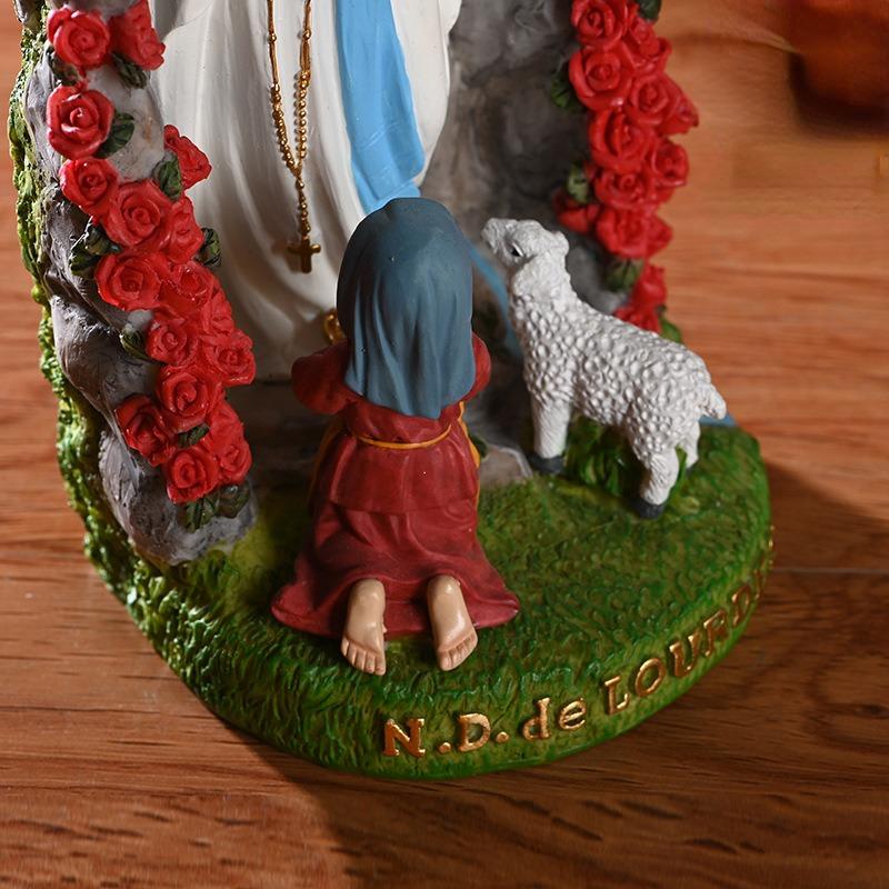20cm Our Lady Mary Lourdes Resin Figurine Statue Religious Christmas Decor Catholic Holiday Figurine Decoration