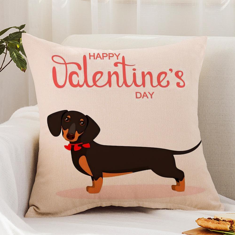 Cute D-Dachshund Dog Cushion Cover Premium Comfort Reversible Pillow Cover - Dual - Use Design for Home & Car