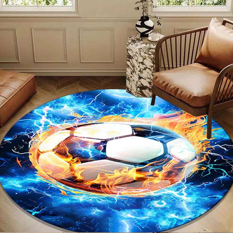 Soccer Ball Bursting Through Round Rug for Livingroom,Bedroom, Palyroom, Chair Rug, Area rug, Circle Carpet, Large Size Fan Christmas gift