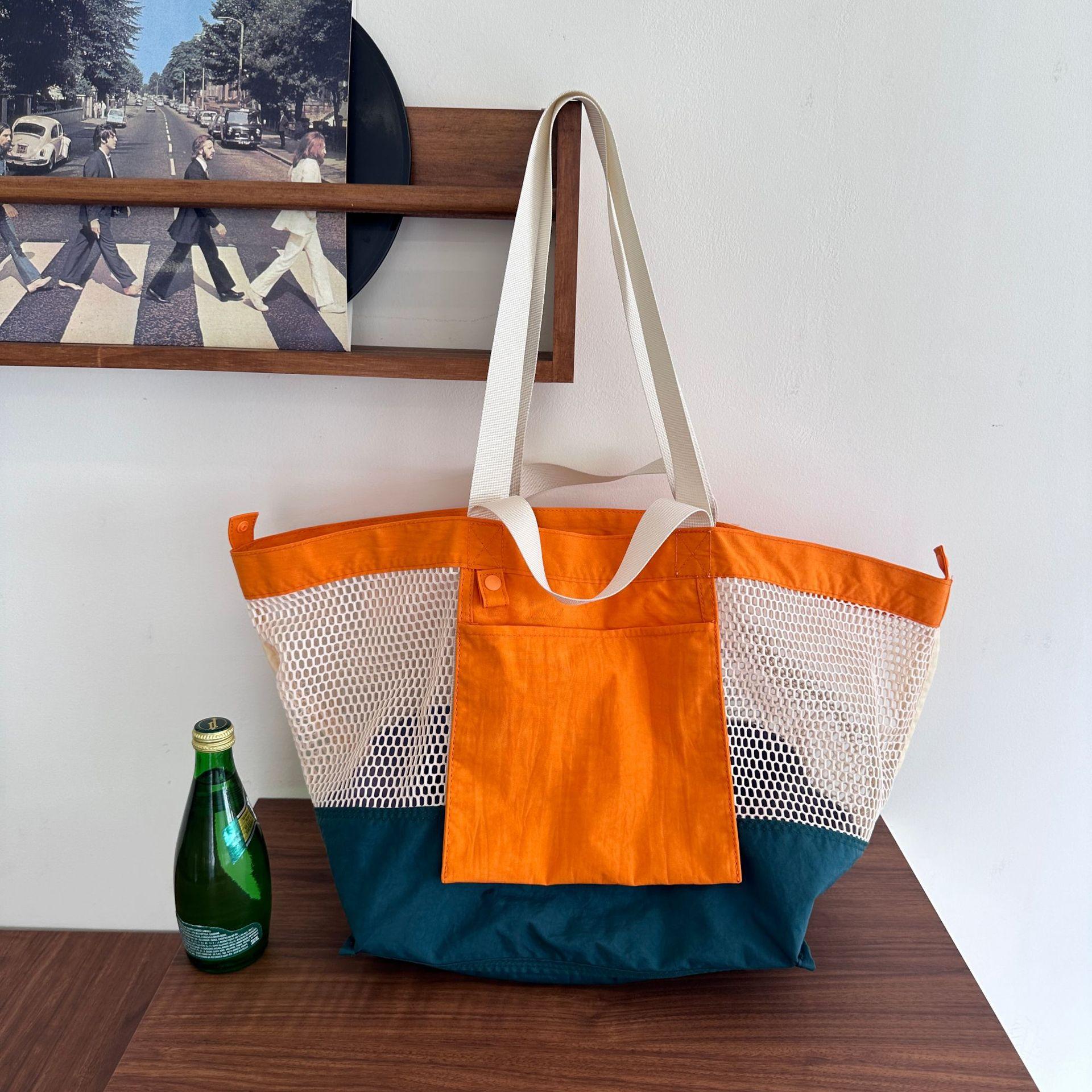 

Сетчатый карман большой емкости сумка-тоут женская контрастных цветов складная прозрачная ажурная пляжная сумка сумка через плечо оранжевый