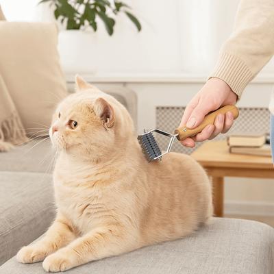 Stainless Steel Dog Hair Removal Comb Professional Sturdy Dog Shedding Comb Wooden Handle Pet Grooming Comb Grooming