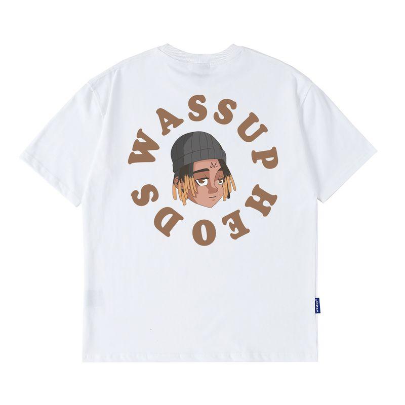 Wassup Heods Fashion Brand Short Sleeve Men's T-Shirt Summer New Arrival Dreadlocks Boys Loose Easiest for Match Couple Wear Half Sleeve